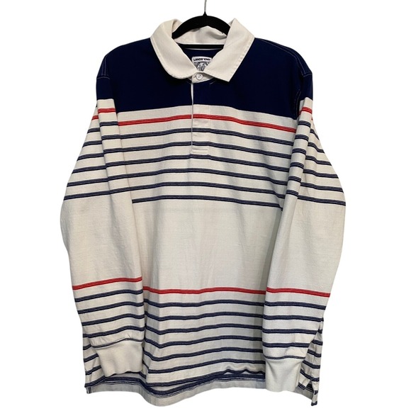 Lands' EndRugby Varsity Long‎ Sleeve Polo Shirt White, Blue, Red Striped Size XL - Picture 1 of 5